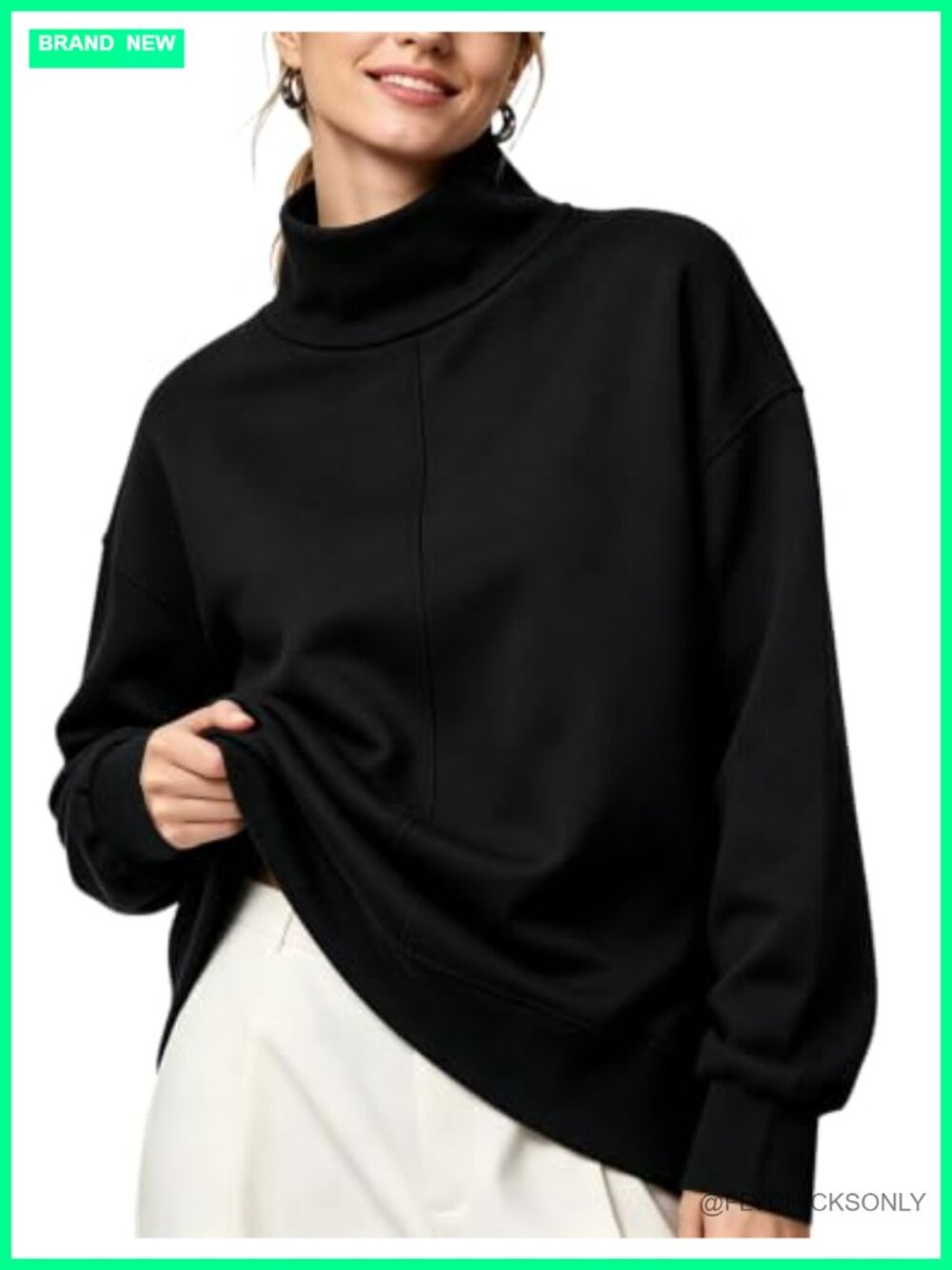 Oversized Mock Turtleneck Fleece Lined Modal Sweatshirt Pullover